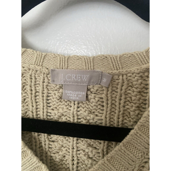 J.Crew 100% Cotton Tan Chunky Cable Knit Sweater Women’s Size Medium V Neck - Picture 3 of 3